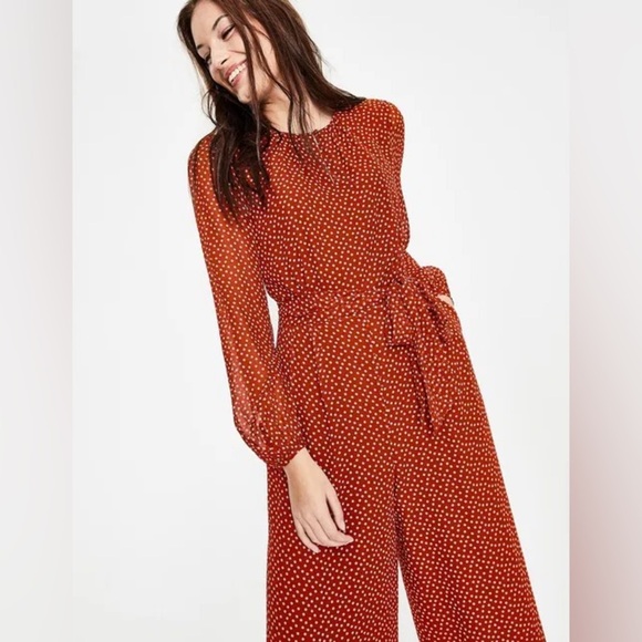 Boden Hermione Silk Jumpsuit Red Polka Dot Long Sleeve Wide Leg Size 6 - Picture 6 of 13